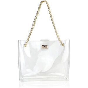 Multifuntional Chain Tote Bag Medium Transparent Shoulder Handbag with Turn-Lock